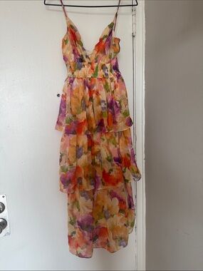 Lulus Floral Tiered Spaghetti-Strap Dress in Multi-Color
